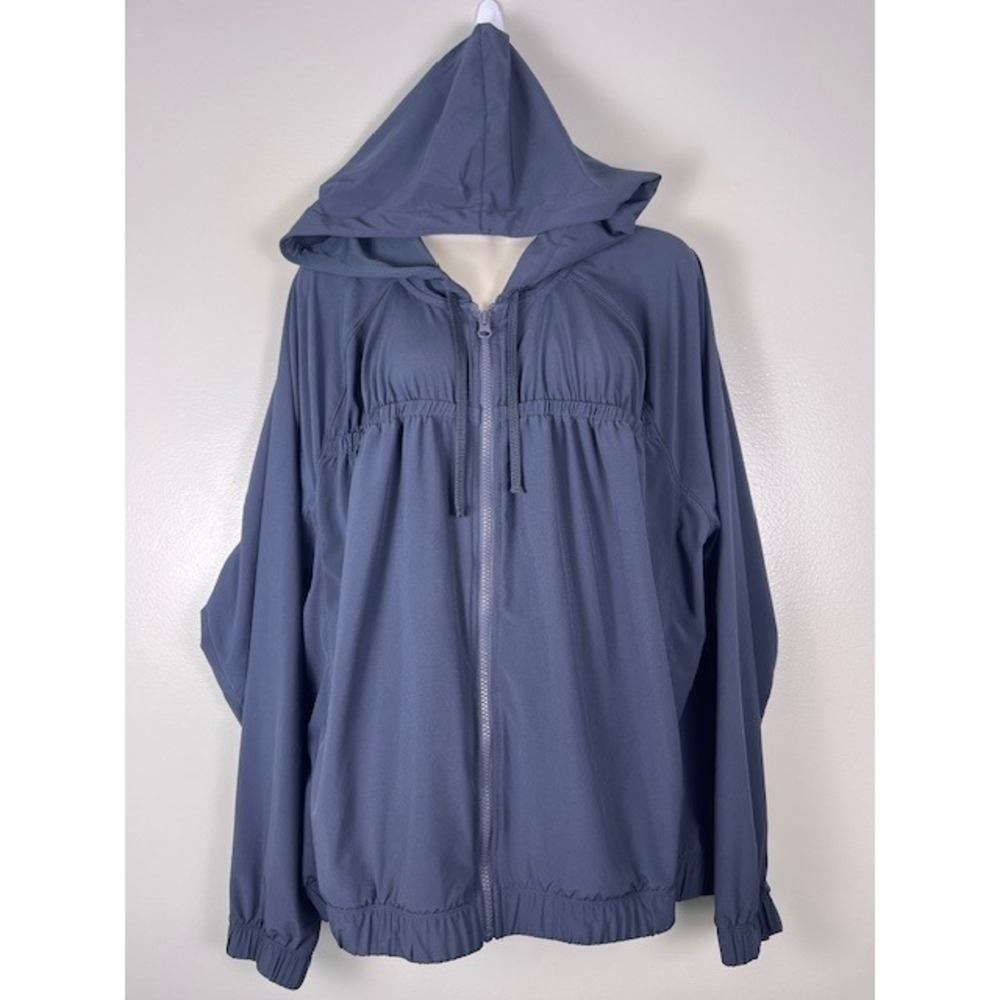 Zella Hooded Zip Front Jacket in Slate Blue
